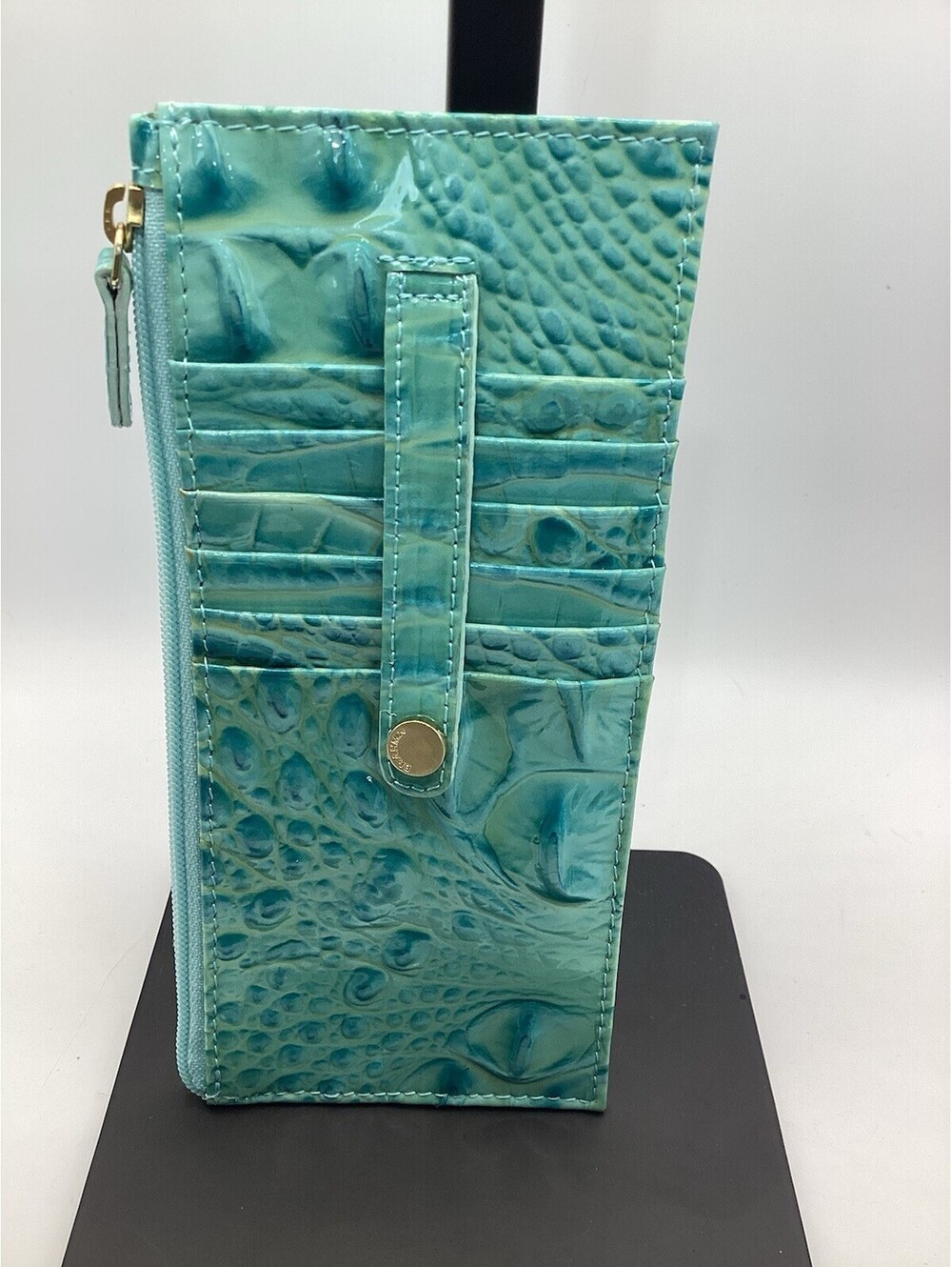 Brahmin Melbourne Credit Card Slim Wallet COTTON CANDY OMBRE Neon Turq Blue